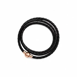 Linx Black Triple Wrap Leather Bolo Cord Bracelet Rose Gold Magnetic Clasp